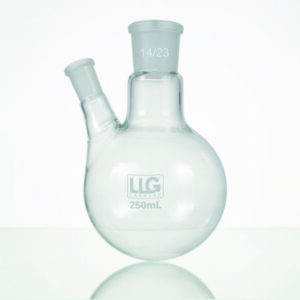LLG-Two-neck round bottom flasks with standard ground joint, borosilicate glass 3.3, angled side neck