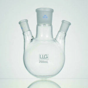 LLG-Three-neck round bottom flasks with standard ground joint, borosilicate glass 3.3, angled side necks