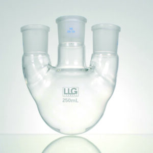 LLG-Three-neck round bottom flasks with standard ground joint, borosilicate glass 3.3, parallel side necks