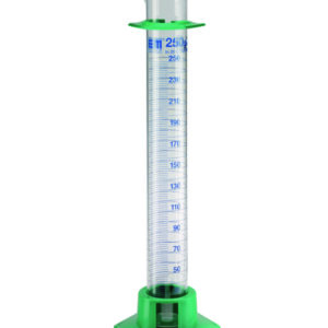 Measuring cylinder with plastic socket, DURAN®, class A, blue graduation