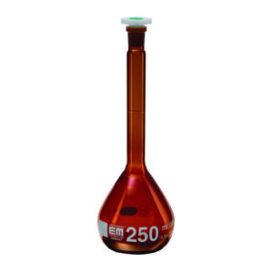 Volumetric flasks, DURAN® amber glass, class A, USP, with PE stopper