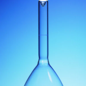 Volumetric flasks USP, boro 3.3, class A, blue graduations, with glass stopper, incl. USP batch certificate