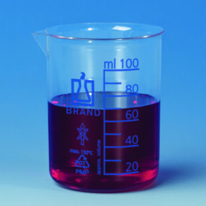 Beakers, PMP, low form, with blue graduations