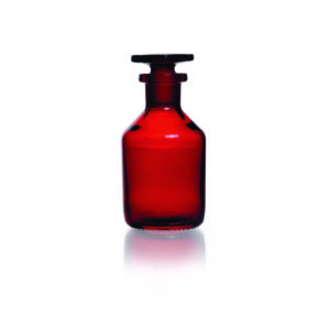 Narrow-mouth reagent bottles, soda-lime glass, amber glass