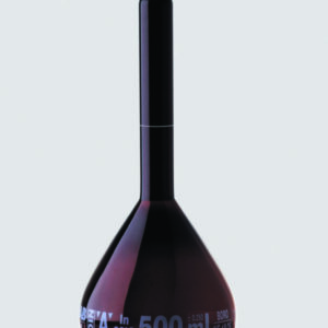 Volumetric flasks, borosilicate glass, amber, class A, white graduated, with PE stoppers