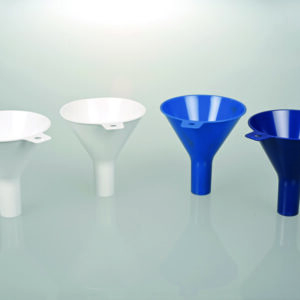 Disposable powder funnels, PS, blue, detectable