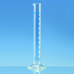 Measuring cylinders, boro 3.3, tall form, class A, blue graduations, with individual certificate