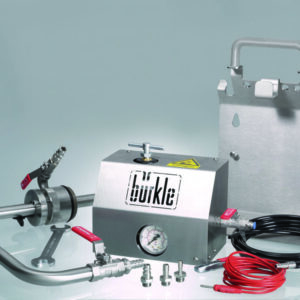 Withdrawal systems for solvents, stainless steel, with discharge tube