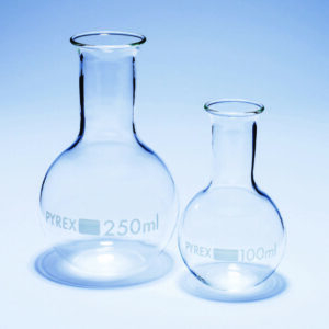 Boiling flasks, flat bottom, narrow neck, Pyrex®