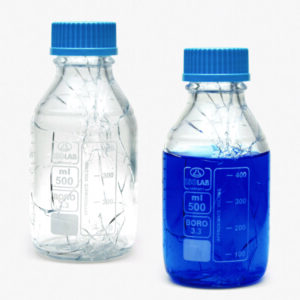 Laboratory bottles, borosilicate glass, coated, clear