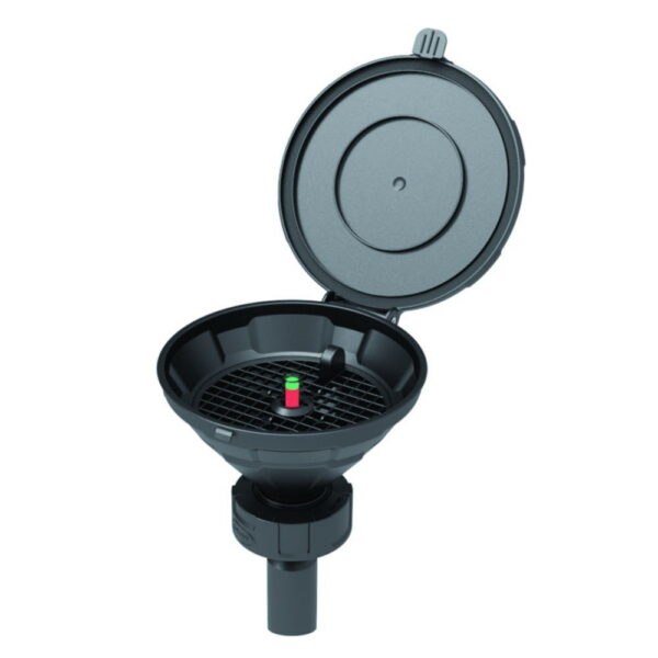Safety funnel with level control, HDPE, electrostatic conductive, float 150 mm