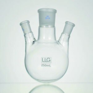 LLG-Three-neck round bottom flasks with standard ground joint, borosilicate glass 3.3, angled side necks