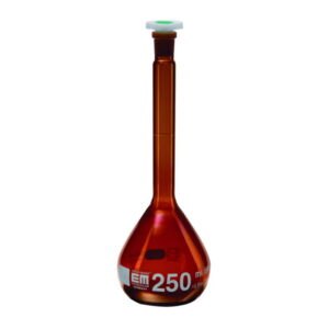 Volumetric flasks, DURAN® amber glass, class A, USP, with PE stopper