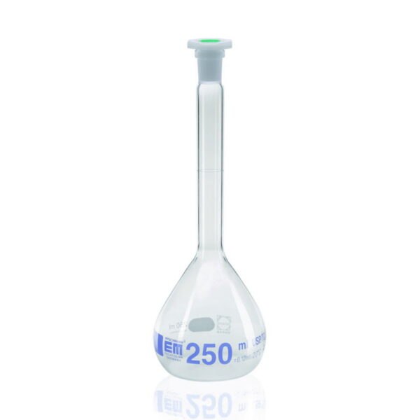 Measuring Flask, DURAN®, Class A, Blue Graduation, PE Stopper, USP