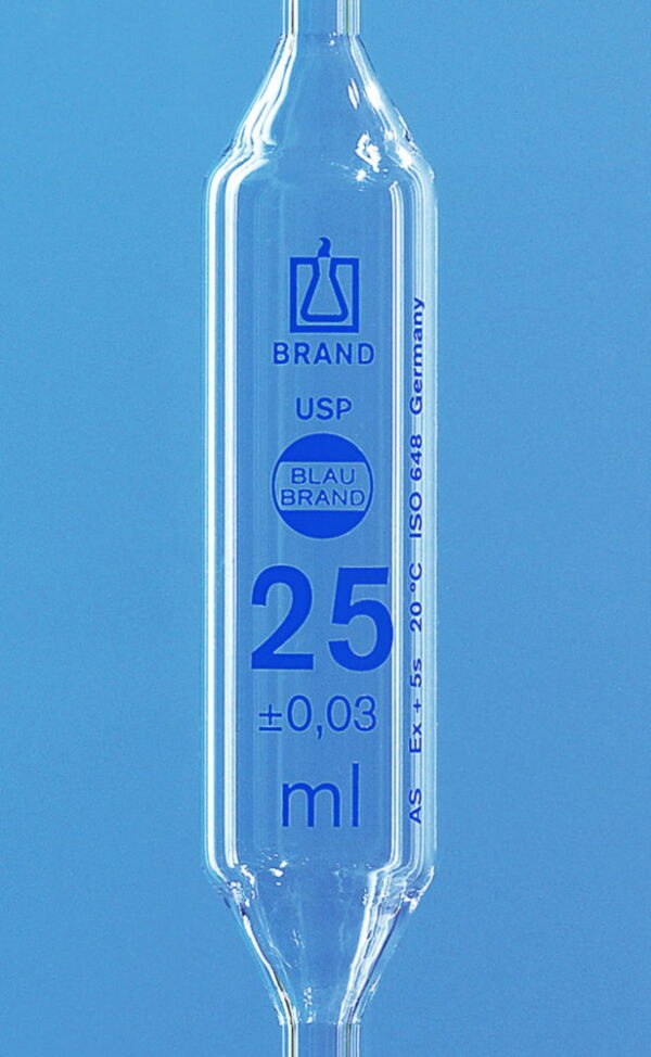 Volumetric pipettes, USP,  class AS, AR-glass®, blue graduation