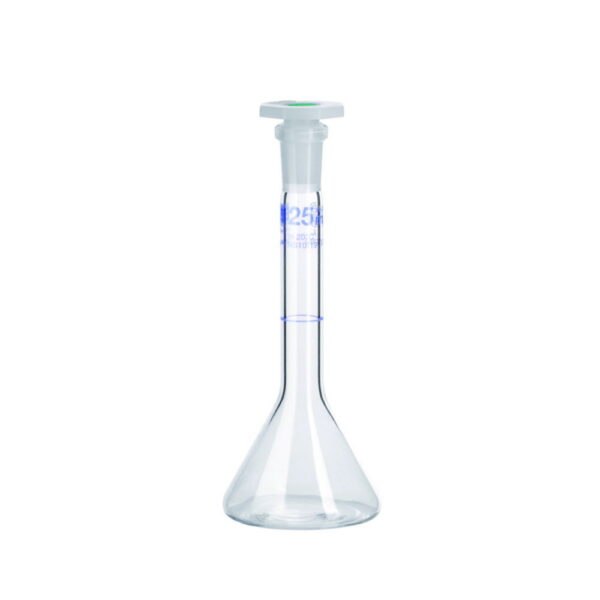Volumetric trapezoidal flasks, DURAN®, class A, blue graduation, with PE stopper