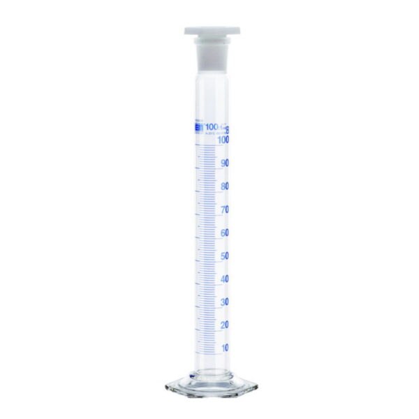 Mixing cylinders, DURAN®, class B, blue graduated, with PE stopper