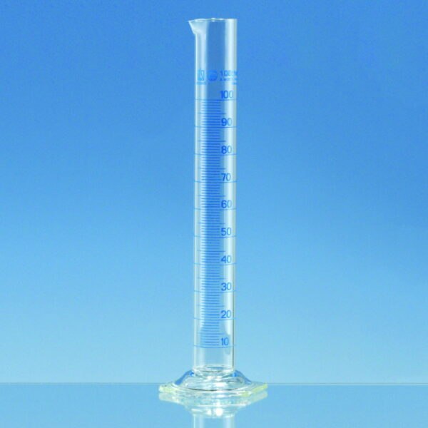 Measuring Cylinders, Borosilicate Glass 3.3, Tall Form, class A, Blue Graduated, with DAkkS Calibration Certificate