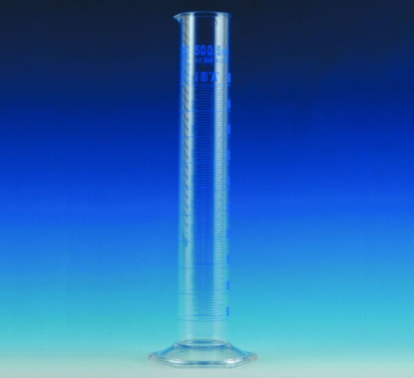 Measuring cylinders, borosilicate glass 3.3, tall form, class A, blue graduated