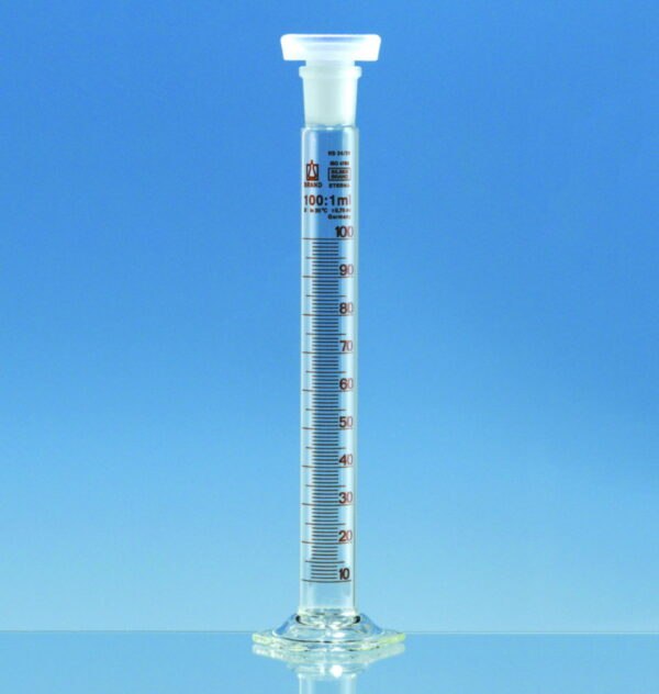 Mixing cylinders, borosilicate glass 3.3, stoppered, class B, amber graduated