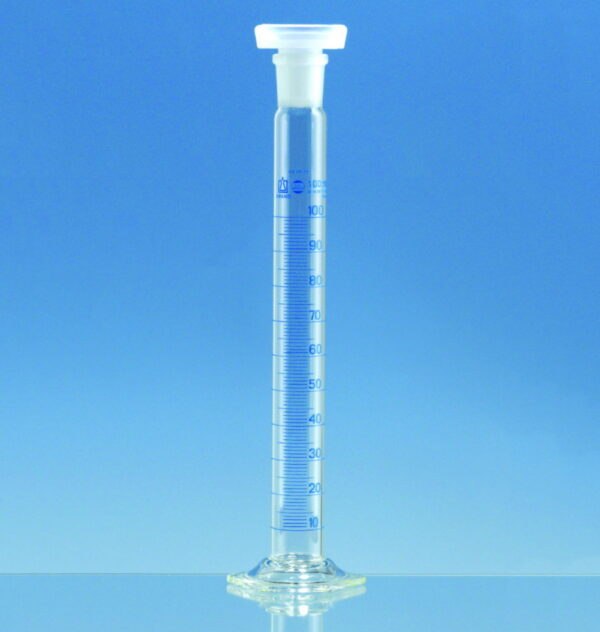 Mixing cylinders, borosilicate glass 3.3, tall form, class A, blue graduated