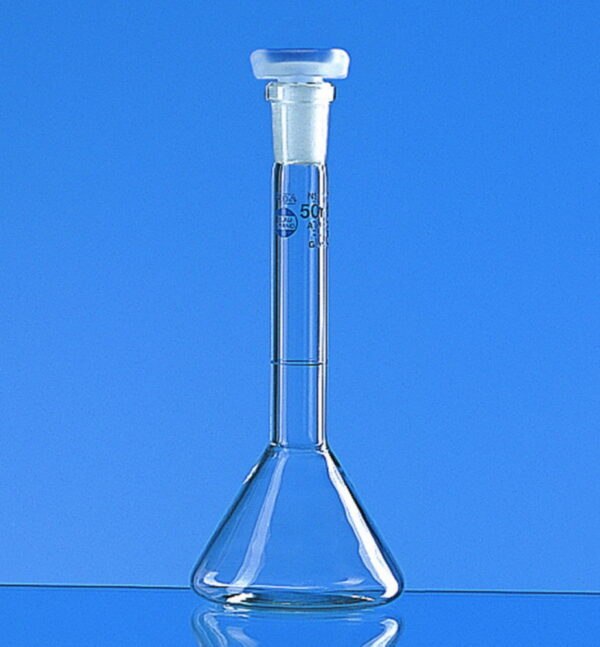 Volumetric trapezoidal flasks, boro 3.3, class A, blue graduations, incl. ISO individual certificate