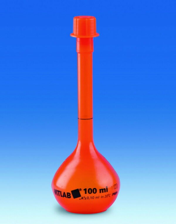 Volumetric flasks with screw cap of PMP, class A, opaque