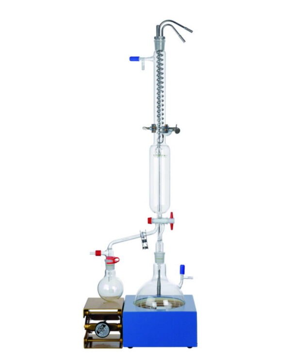 Solvent circulation apparatus, boro 3.3, with double oblique bore stopcock
