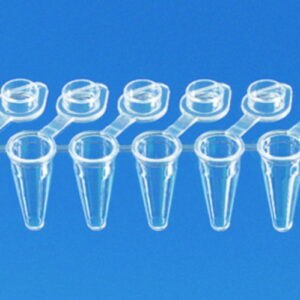 PCR tubes strips, PP, with attached single caps, 1 ridge
