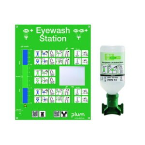 Eyewash station with an eye wash bottle