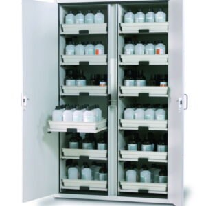 Cabinets for Acids and Alkalis SL-CLASSIC with Wing Doors, 12 pull-out shelves