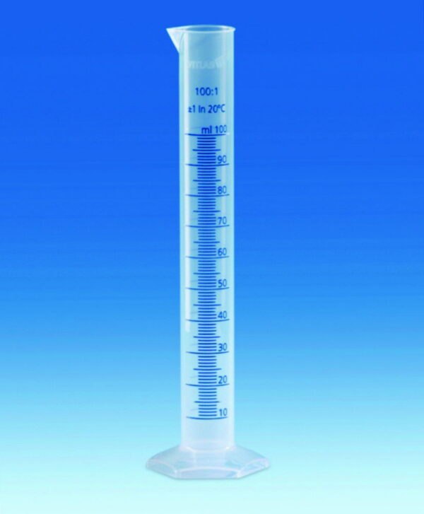Measuring cylinders, PP, tall form, class B, blue moulded graduations
