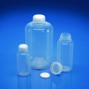 Wide-mouth bottles with cap, graduated, PFA