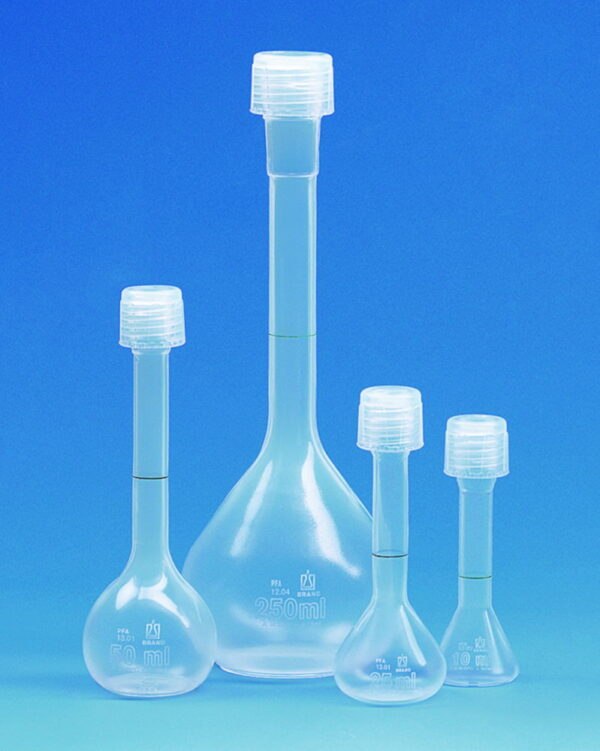 Volumetric flasks, PFA, class A, with screw cap