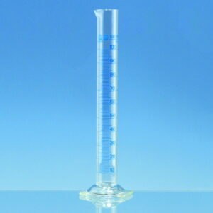 Measuring cylinders, boro 3.3, tall form, class A, blue graduations, with individual certificate