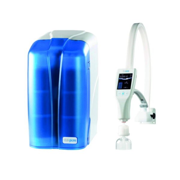 Ultra pure water system OmniaPure xs<i>touch</i>, under-bench version with OptiFill<i>touch</i> wall dispenser