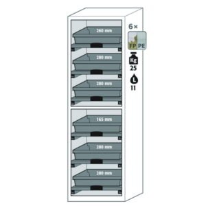 Cabinets for Acids and Alkalis SL-CLASSIC with Wing Doors, 6 pull-out shelves