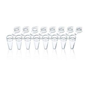 PCR tubes strips of 8, PP, with attached single caps, 3 ridges