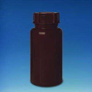 Wide-mouth bottles, with screw cap, LDPE, amber