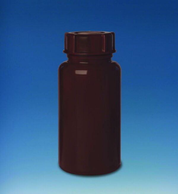 Wide-mouth bottles, with screw cap, LDPE, amber