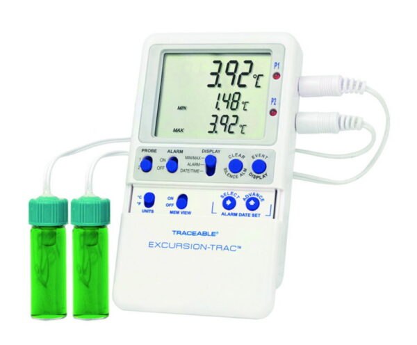 Temperature data logger Traceable® Excursion-Trac™, with 2 vaccine bottle probes