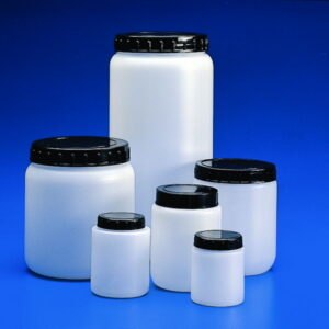 Cylindrical jars with ribbed cap, HDPE