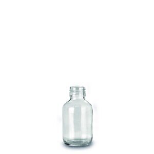 Narrow-mouth bottles, soda-lime glass, clear, PP 28