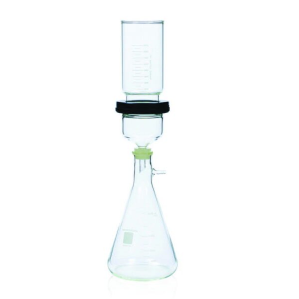Filtering apparatus with PTFE support, with screw connection and silicone stopper