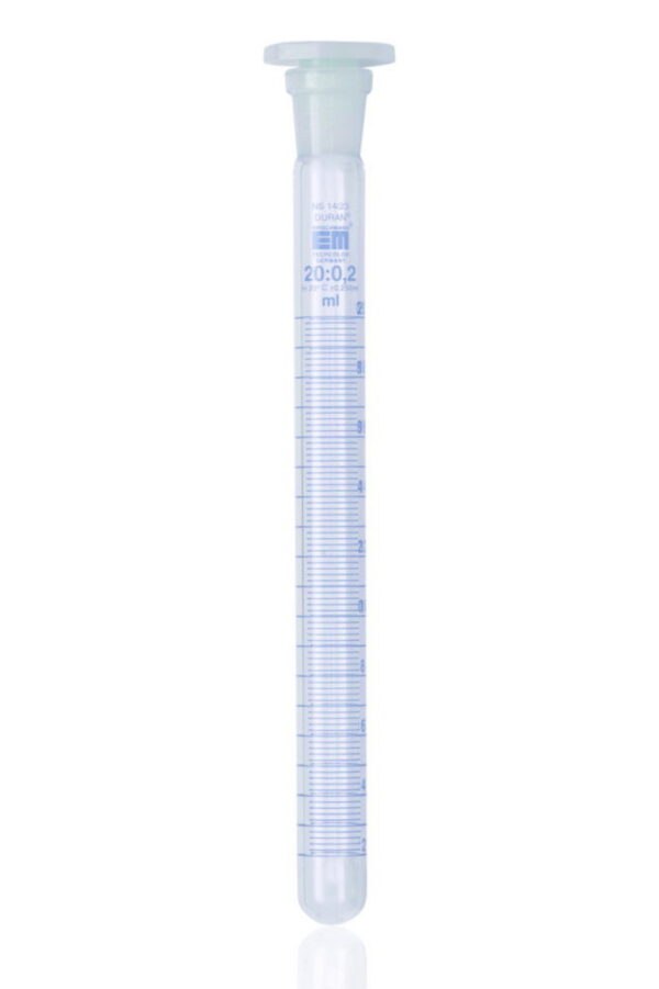 Test tubes, borosilicate glass 3.3, graduated, with stopper, PE