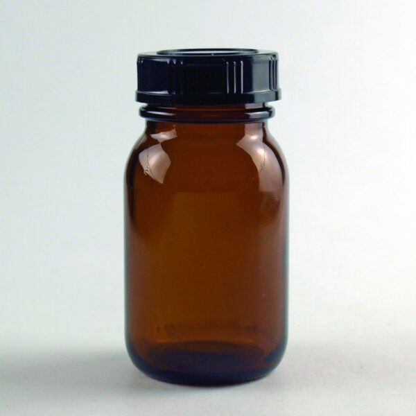 Wide neck bottles, amber glass, with screw cap