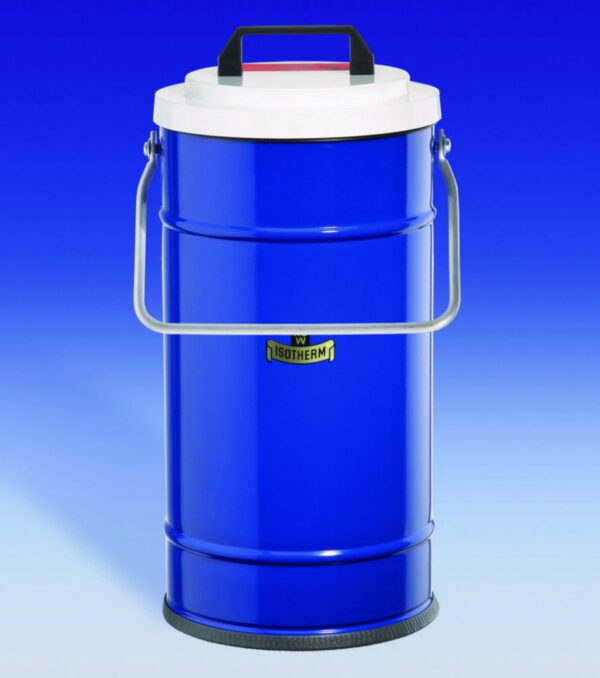 Dewar flasks, cylindrical, metal container with carrying handle