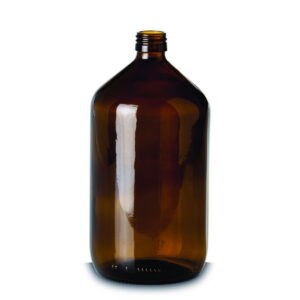Narrow-mouth bottles without closure, soda-lime glass, brown, PP 28