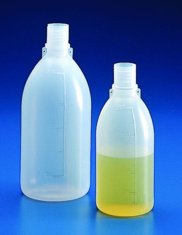 Narrow-mouth bottles without closure, PE, graduated