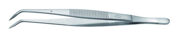 Forceps, curved end, stainless steel